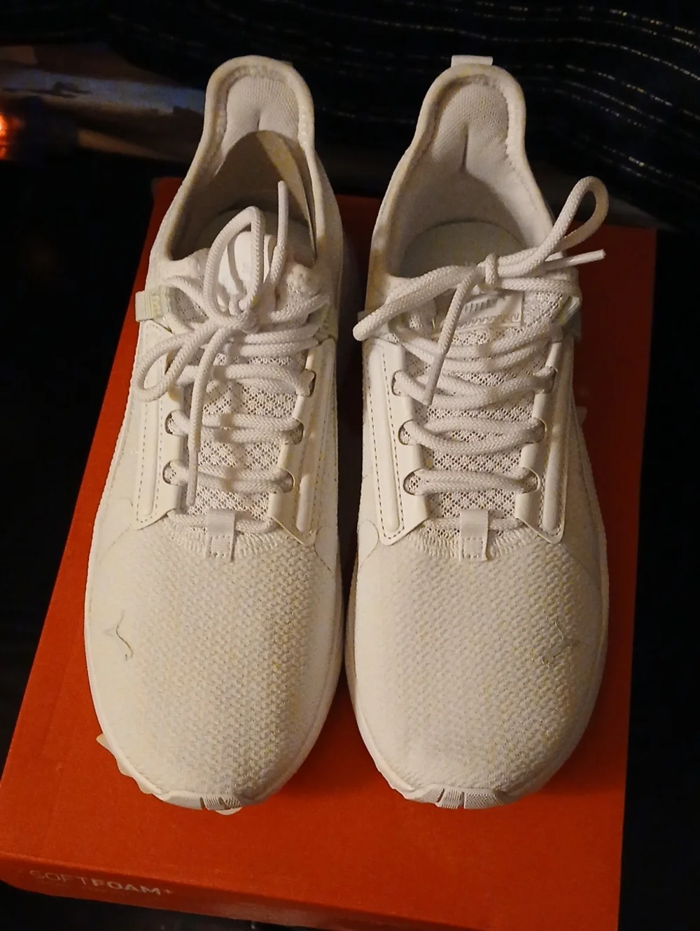 Puma All-White Knit Platform Lace-Up Sneakers